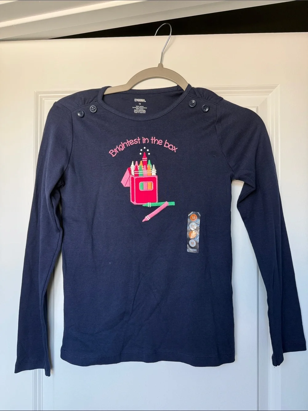 NWT Girls Gymboree Navy Long Sleeve Tee with Bright Crayon Box Graphic Size 12